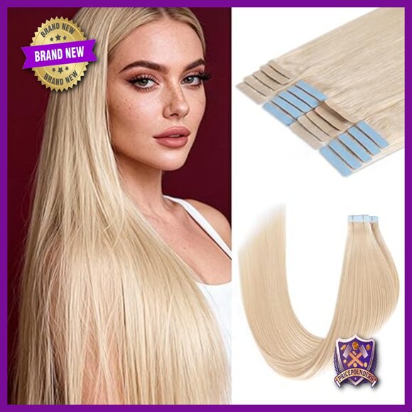 16 Inch Tape In Hair Extensions, 50g 20pcs Real Human Hair, Silky Straight
